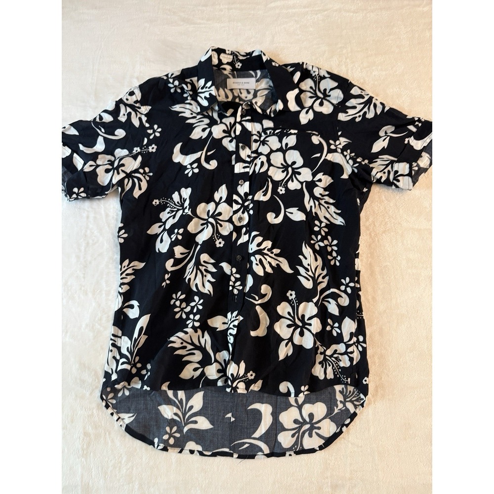 Ovadia & Sons Floral Camp Shirt‎ Black White Button Up Short Sleeve Small